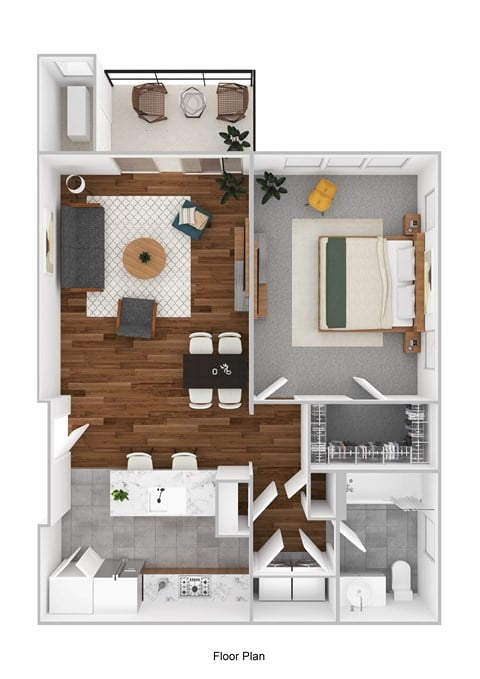 Floor plan for 1 bed, 1 bath, 973 sqft